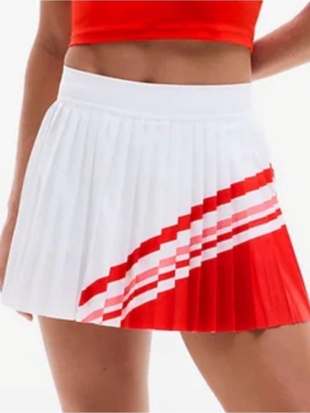 NWT Athleta White & Red Match Point Pleated Skirt L Tennis pickleball Athleisure